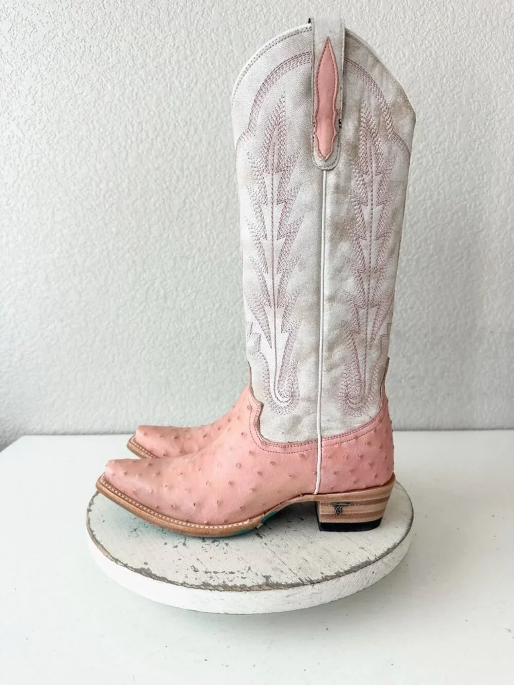 Lane SKYLIGHT Cowboy Boots Pink Ostrich Western Cowgirl Tall Snip Toe Womens 6.5 - Picture 4 of 12
